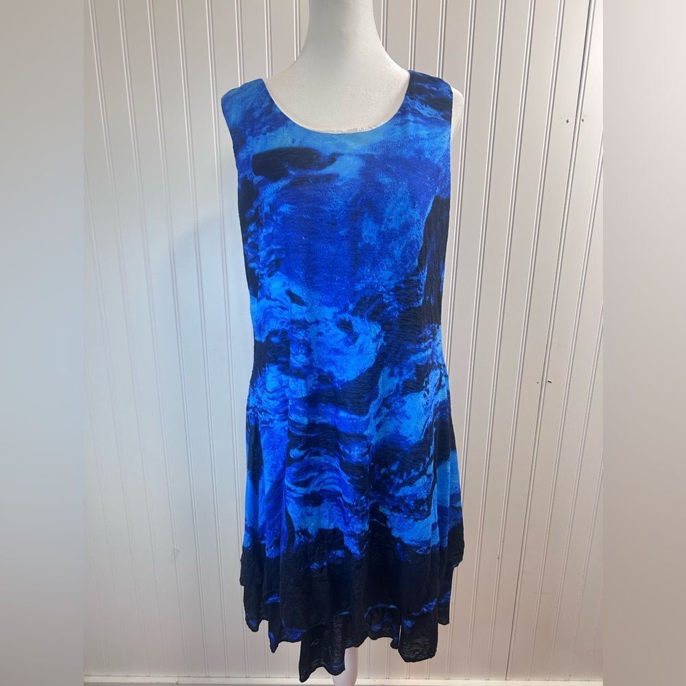Tango mango women Blue Black printed summer Beach Dress Size M.